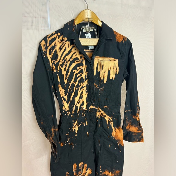 Upcycled hand dyed bleached jumpsuit - Picture 2 of 10